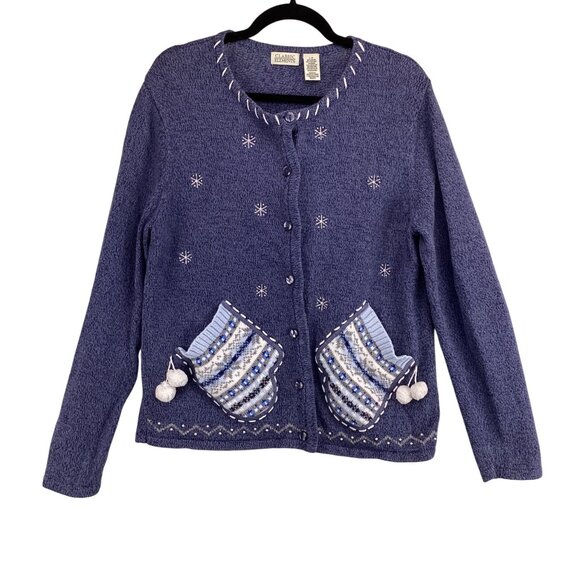 Classic Elements Christmas Holiday Winter Cardigan Sweater‎ Size Large Snowflake - Picture 1 of 10